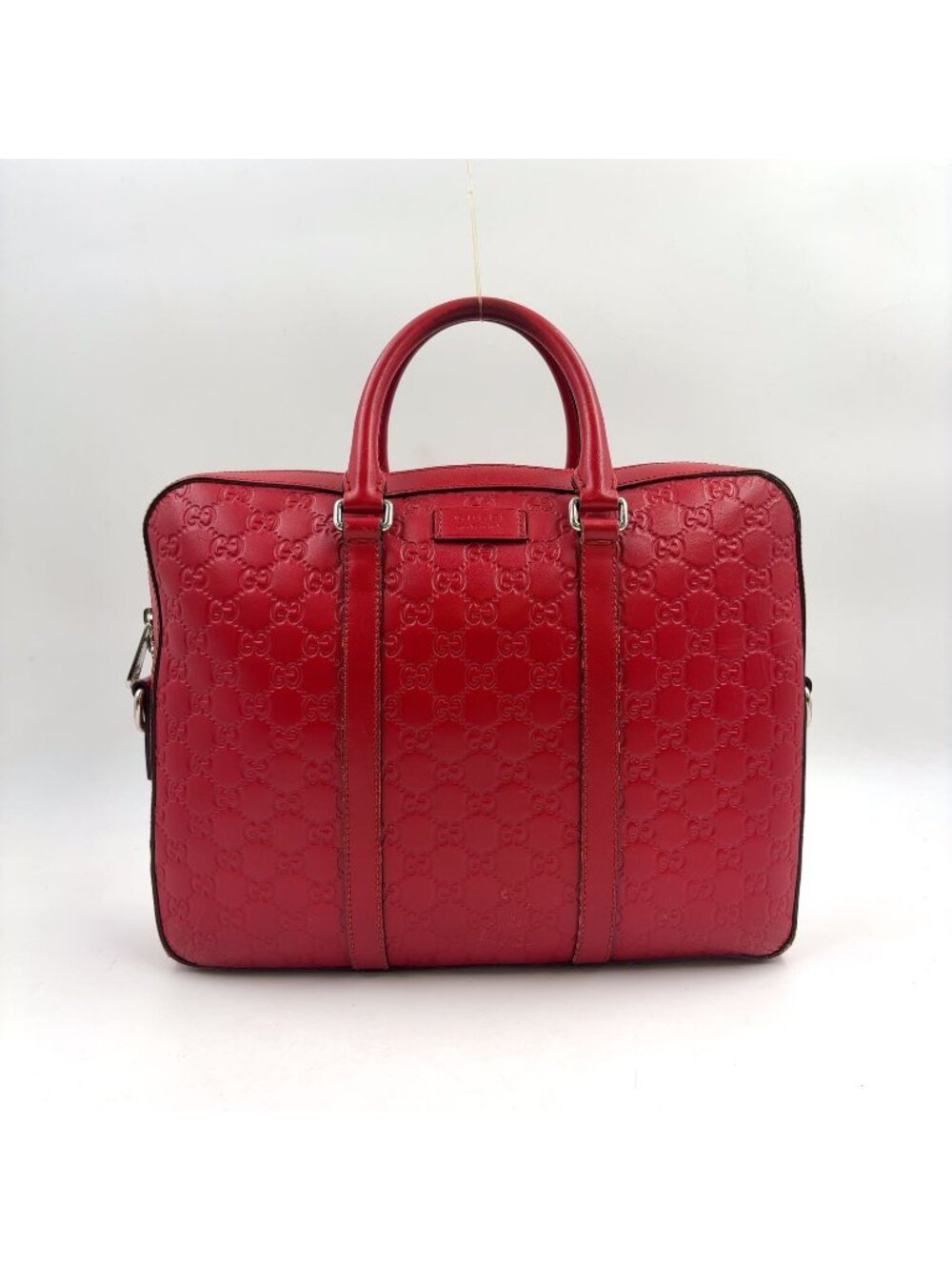 Gucci Guccissima Leather Red Business Bag Silver